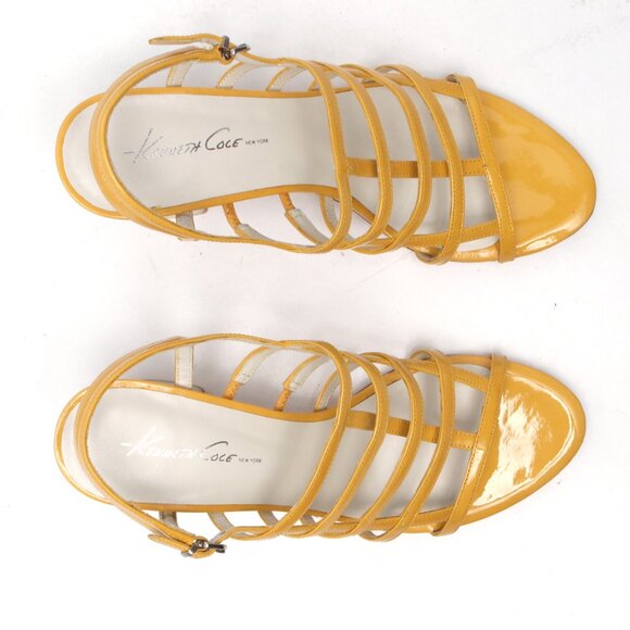 Kenneth Cole New York Patent Leather Caged Sandals Ankle strap Yellow Grey - Picture 10 of 13
